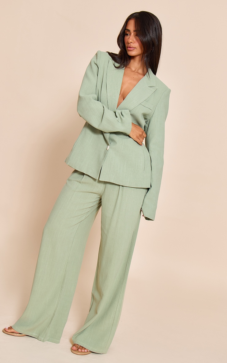 Petite Sage Green Linen Pleat Pants image 3