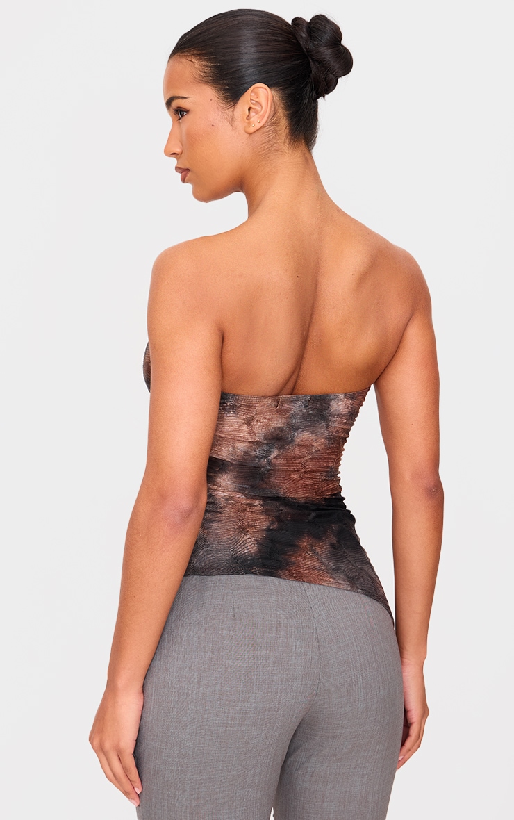 Brown Textured Mesh Asymmetric Hem Bandeau image 2