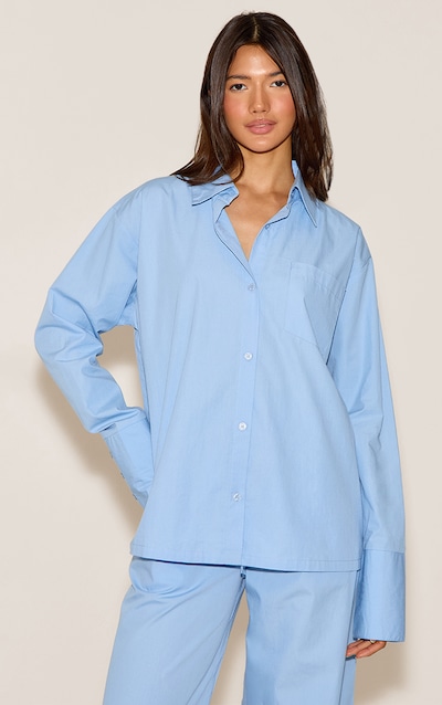 Chemise oversize en popeline de coton bleu ciel à manches longues