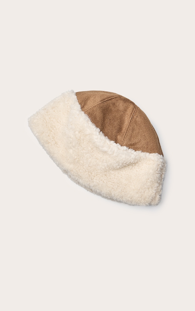 Tan Extended Borg Trim Bucket Hat image 2