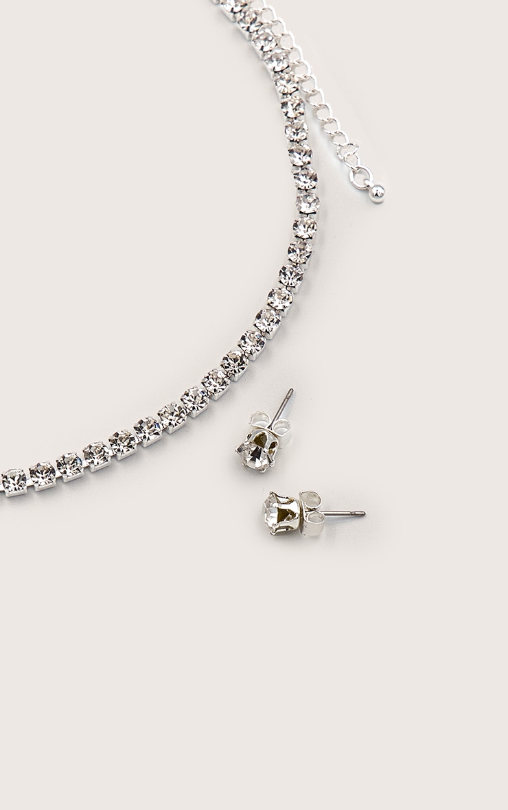 Silver Dainty Stud And Necklace Set image 2