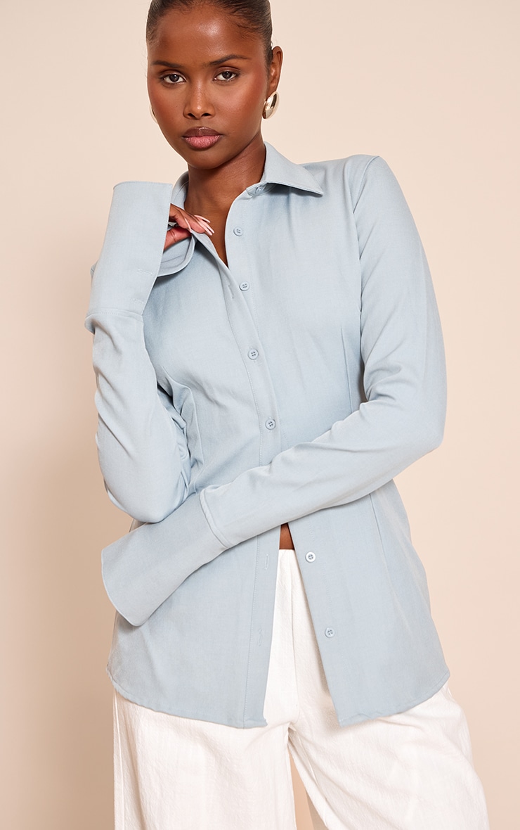 Chemise ajustée tissée bleu ciel image 1