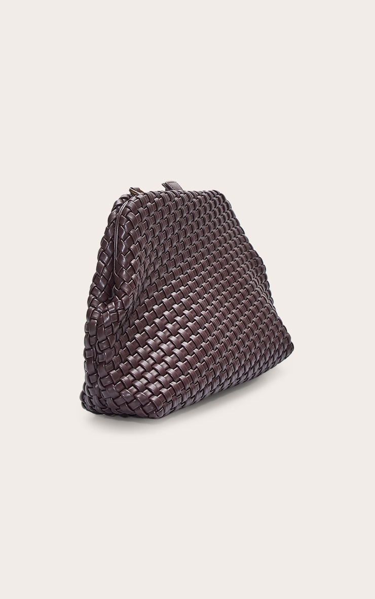 Premium Chocolate Oversized Hand Weave Clutch Bag image 3