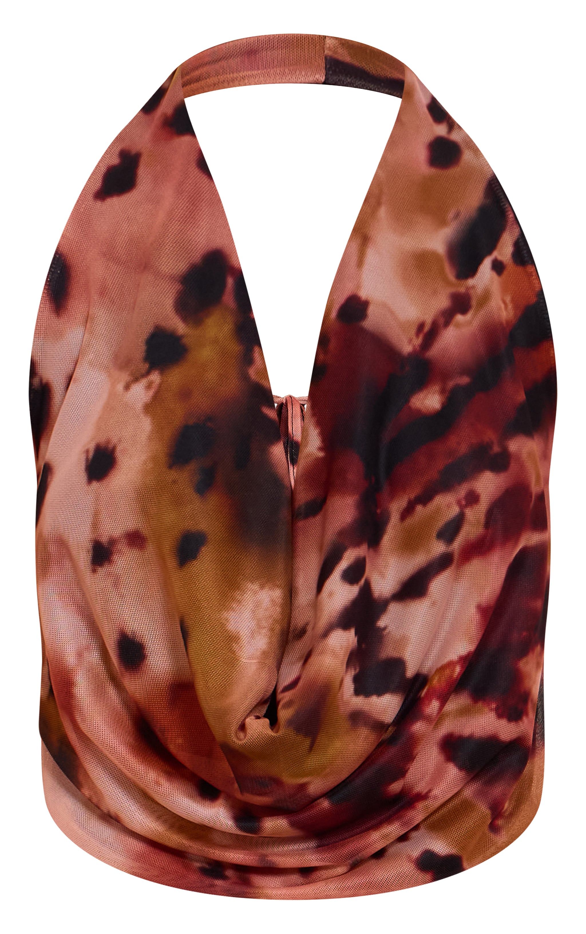 Multi Abstract Print Cowl Neck Mesh Top image 5