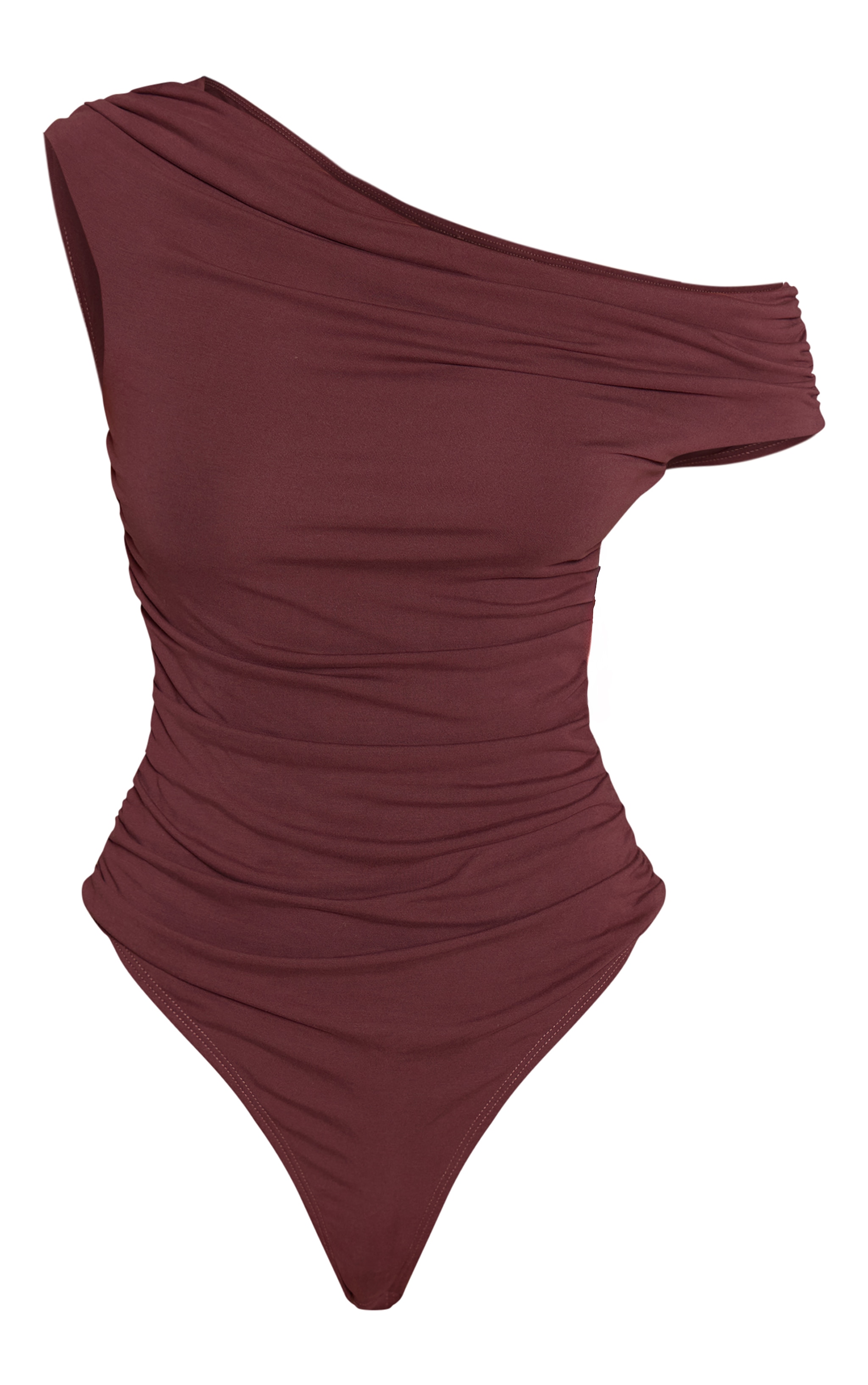 Chocolate Soft Touch Asymmetric Neck Sleeveless Bodysuit image 5