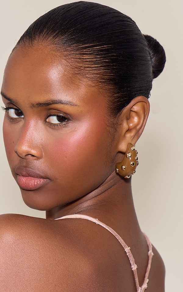 Smokey Brown Gold Studded Hoop Earrings