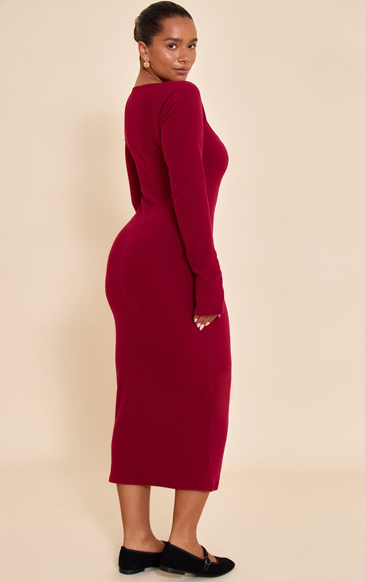 Shape Burgundy Micro Rib Square Neck Long Sleeve Maxi Dress image 2