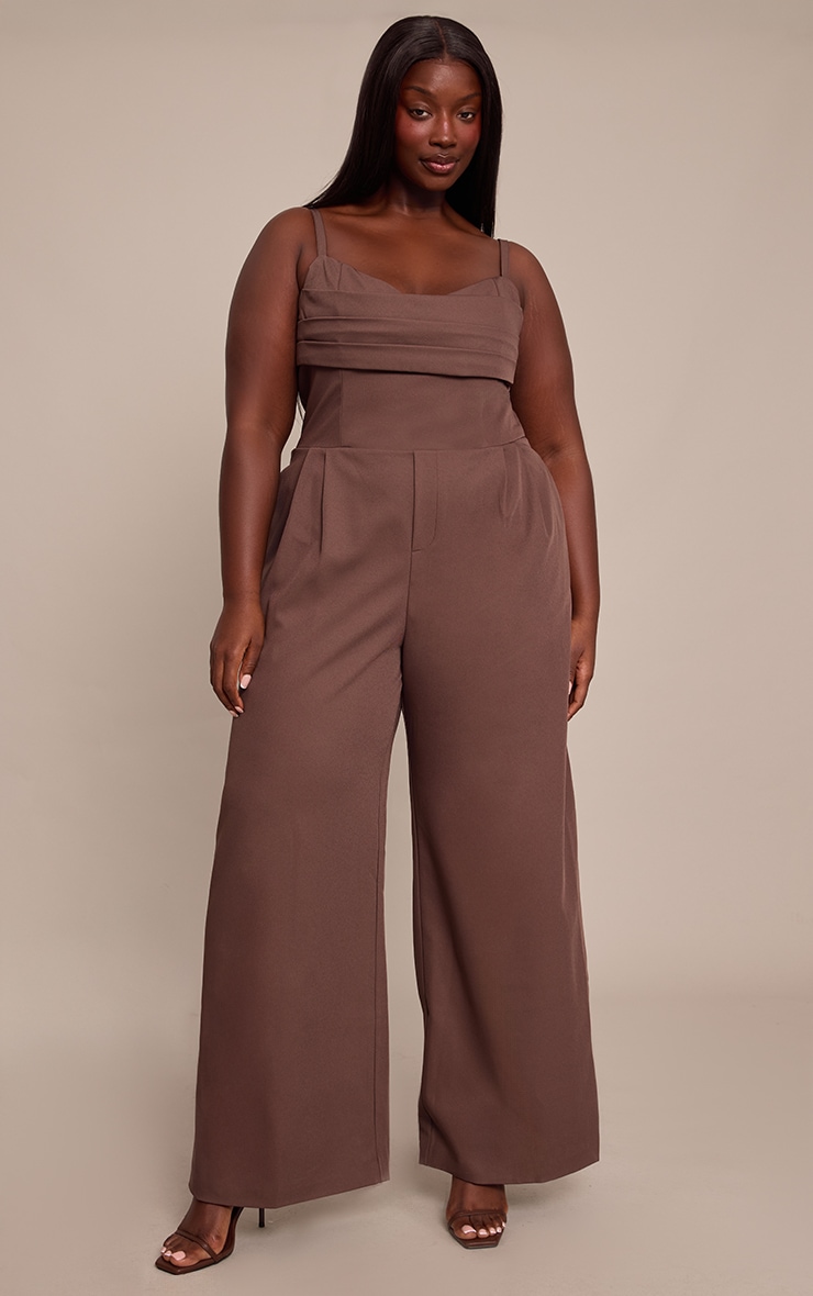 Plus Chocolate Tailored Panel Detail Wide Leg Jumpsuit image 1