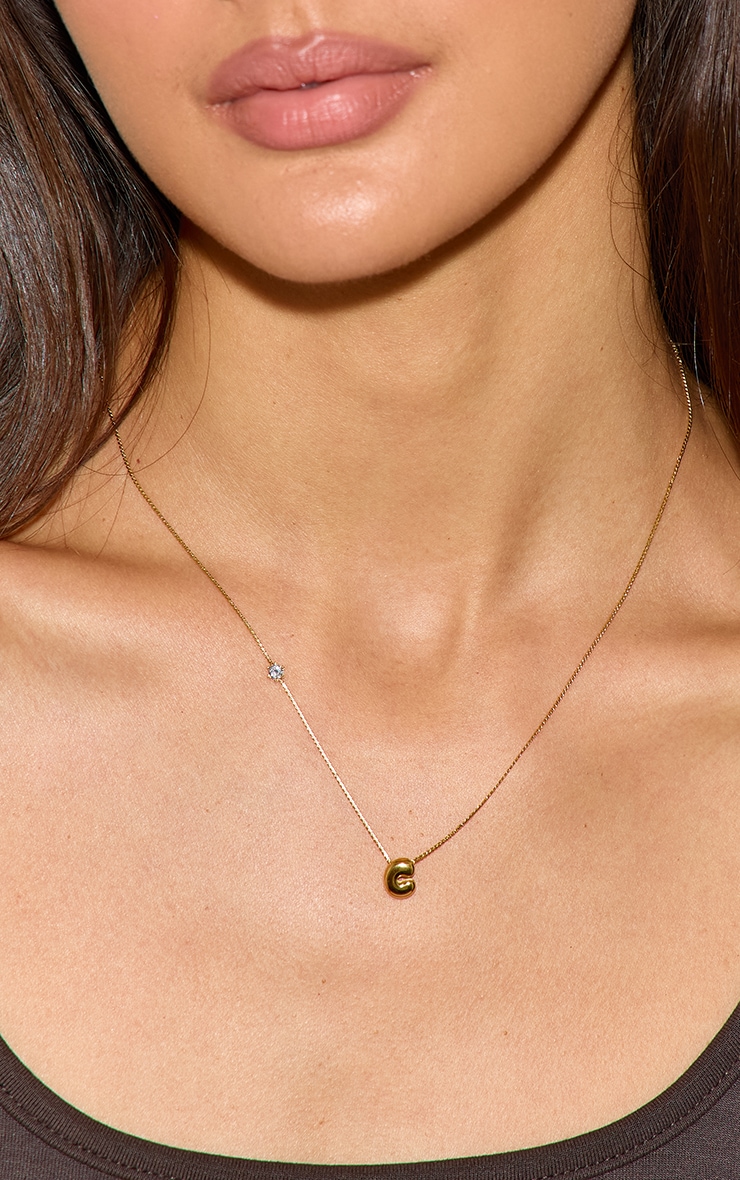 Gold Water Resistant Bubble Initial C Necklace image 1
