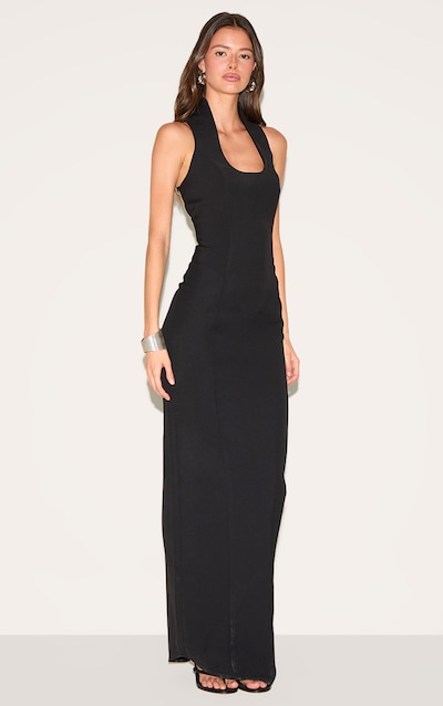 Black Woven Scoop Neck Maxi Dress