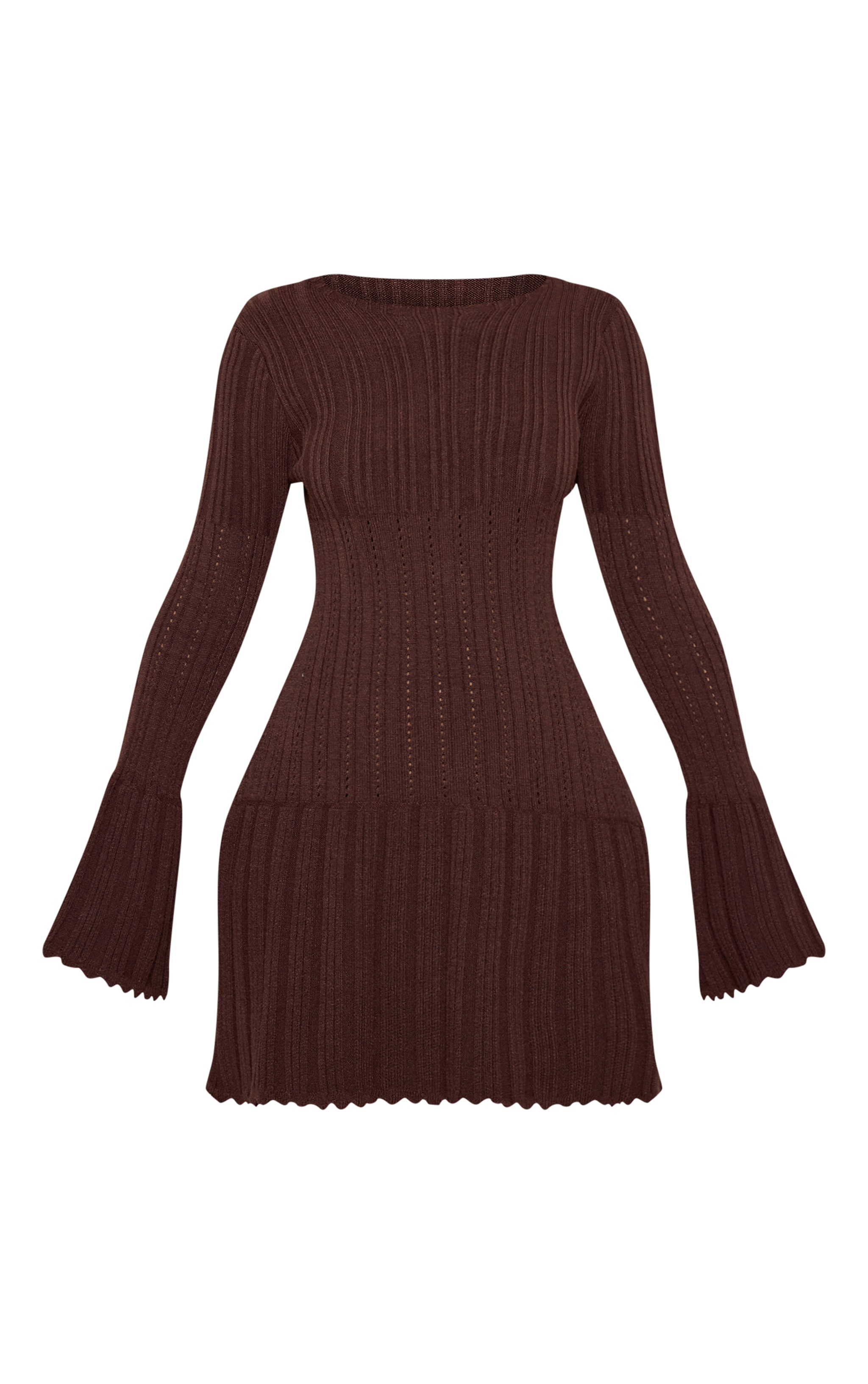 Petite Chocolate Scalloped Knitted Long Sleeve Mini Dress image 5