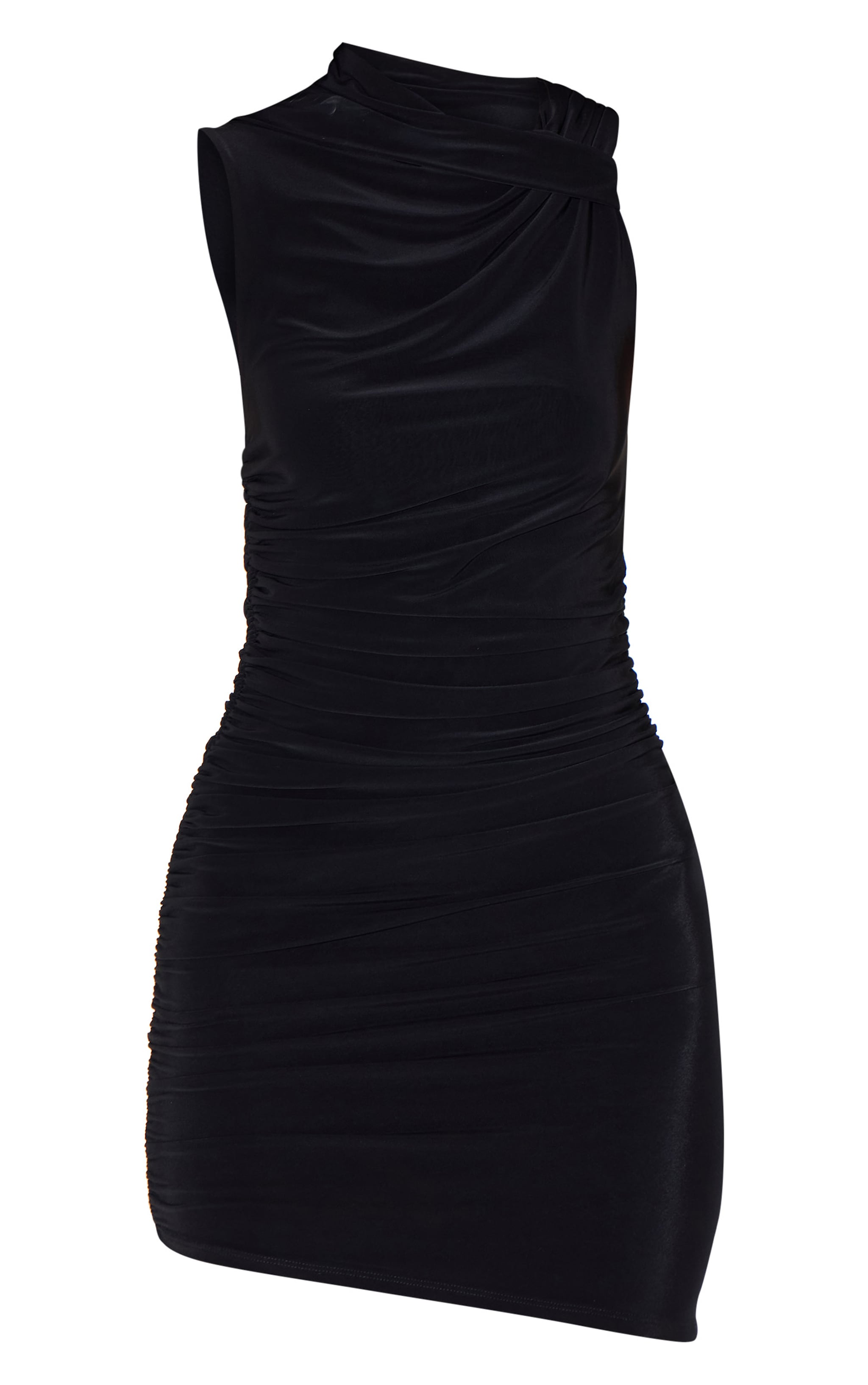 Black Double Layer Slinky Ruched Bodycon Dress image 1
