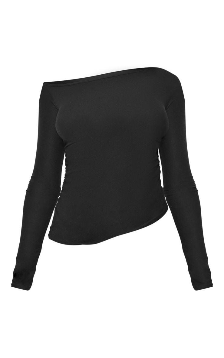 Black Soft Touch Jersey Ruched Side Long Top image 5