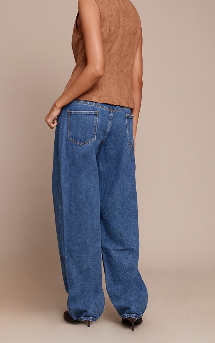 Mid Blue Wash Dipped Back Style Boyfriend Jeans image 3
