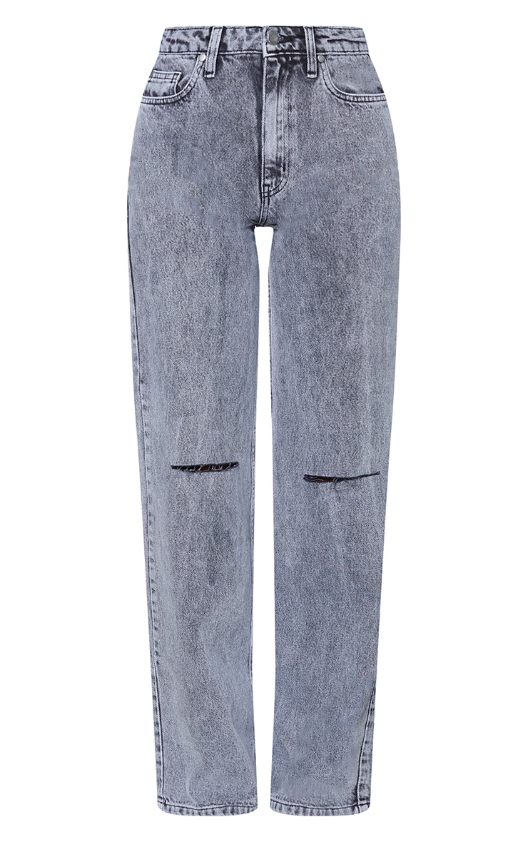 Washed Grey Knee Rip Baggy Wide Leg Jeans image 5