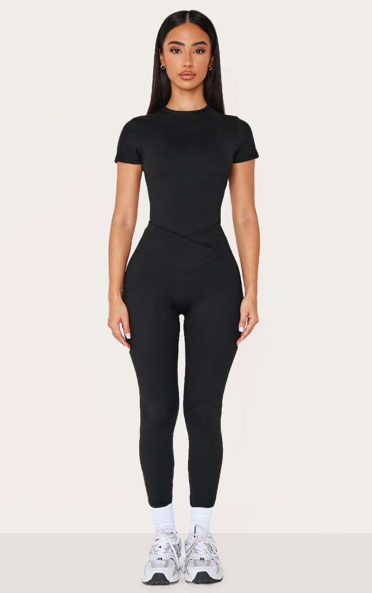 Petite Black Sculpt Longline Short Sleeve Gym Top image 3