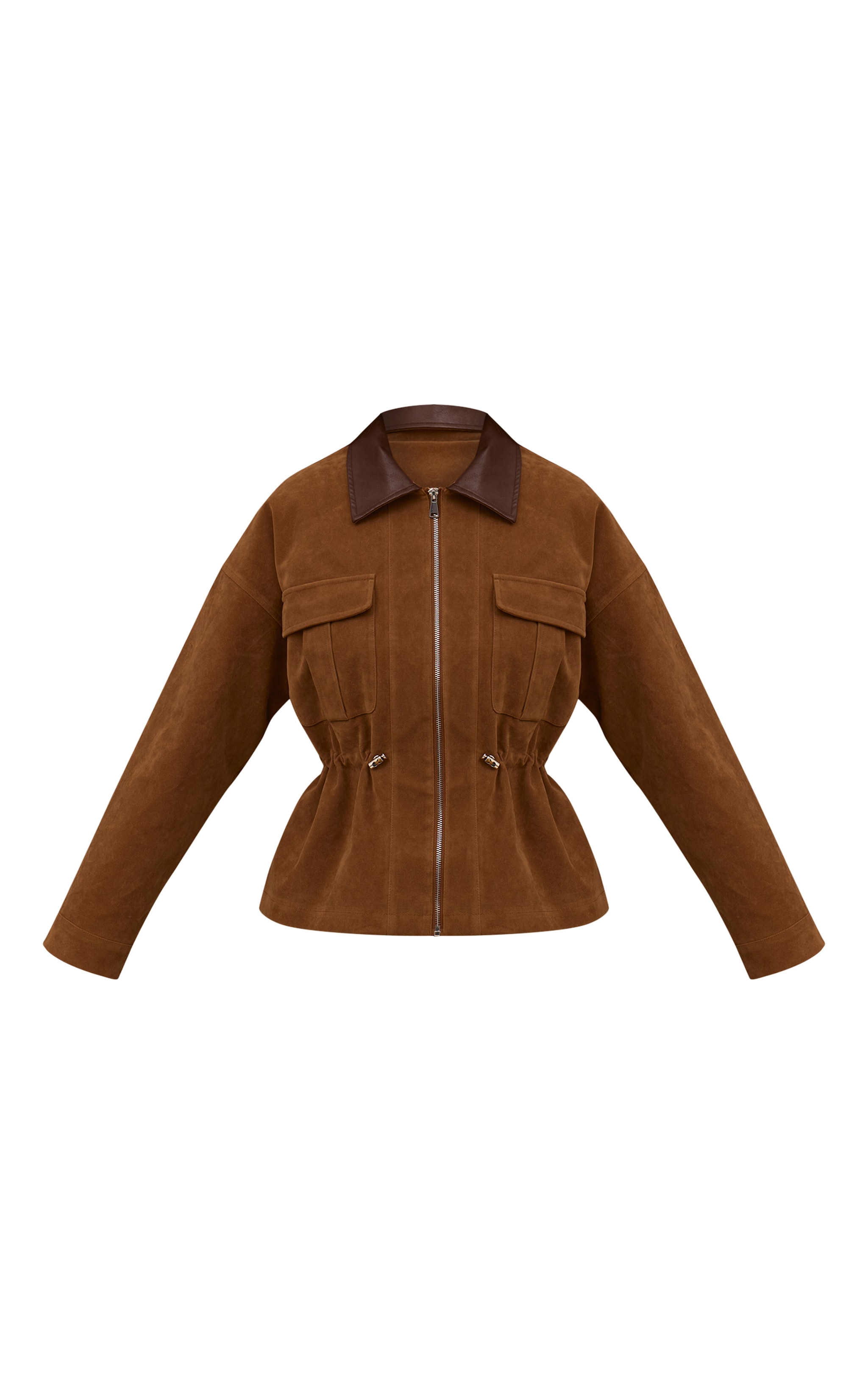 Veste en suédine marron clair à col contrastant et taille cintrée image 5