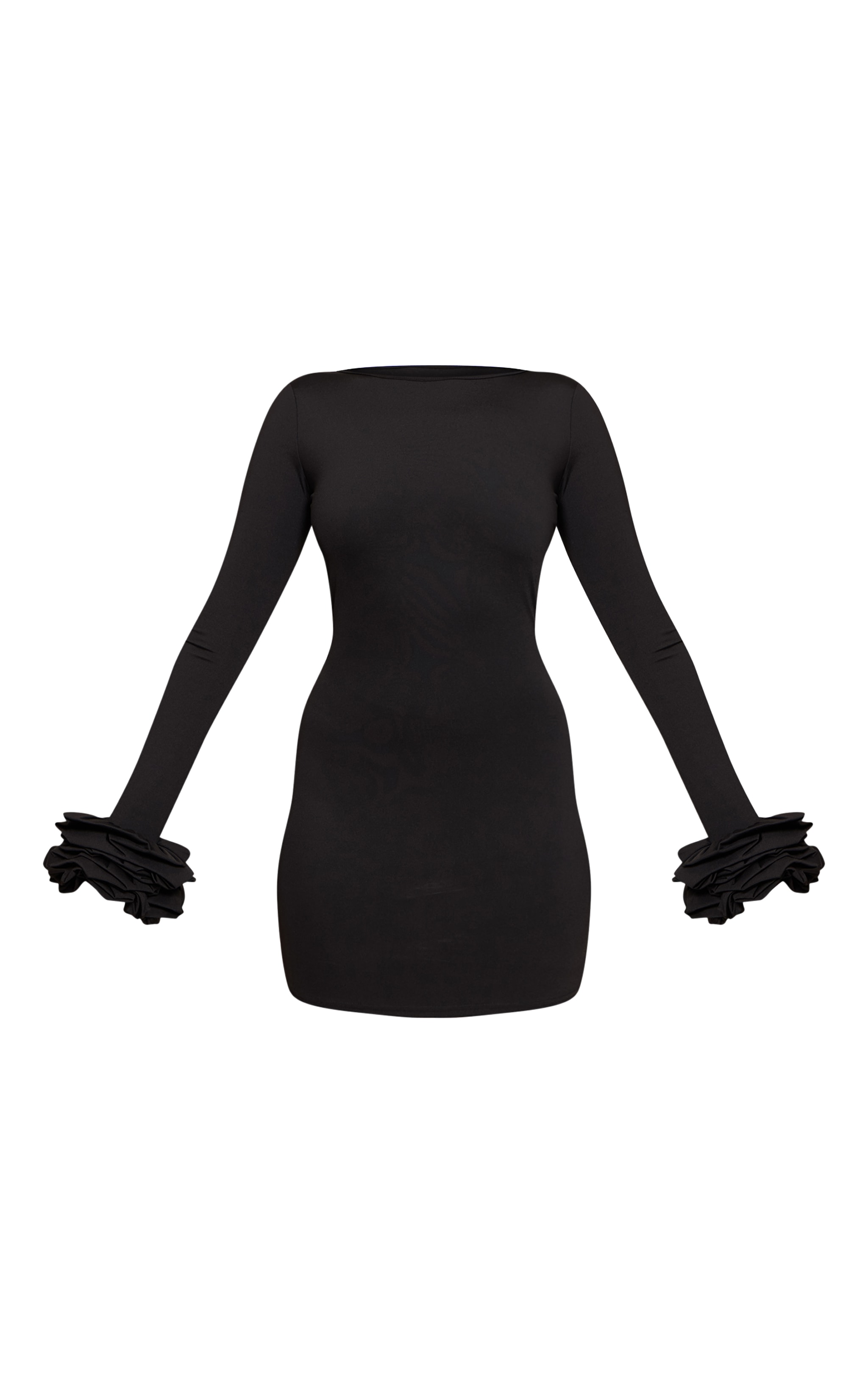 Black Boat Neck Puff Sleeve Bodycon Dress image 5