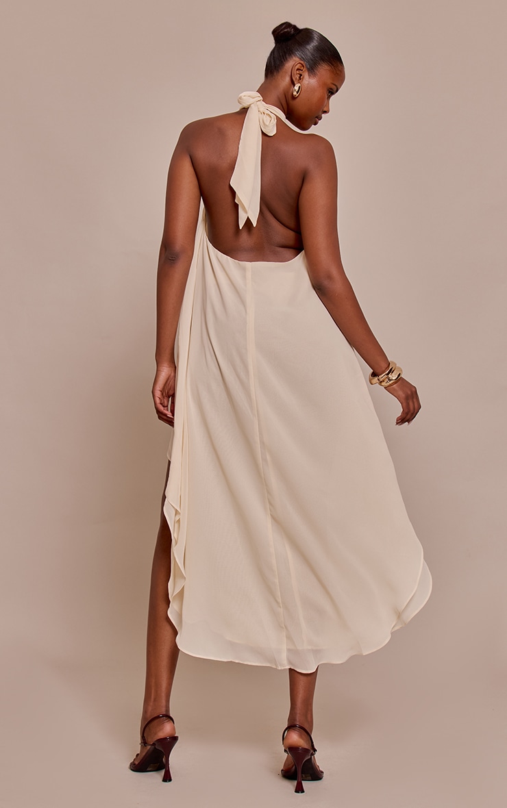 Cream Chiffon High Neck Smock Dress image 2
