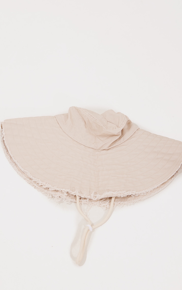 Stone Woven Crinkle Brim Frayed Hat PrettyLittleThing