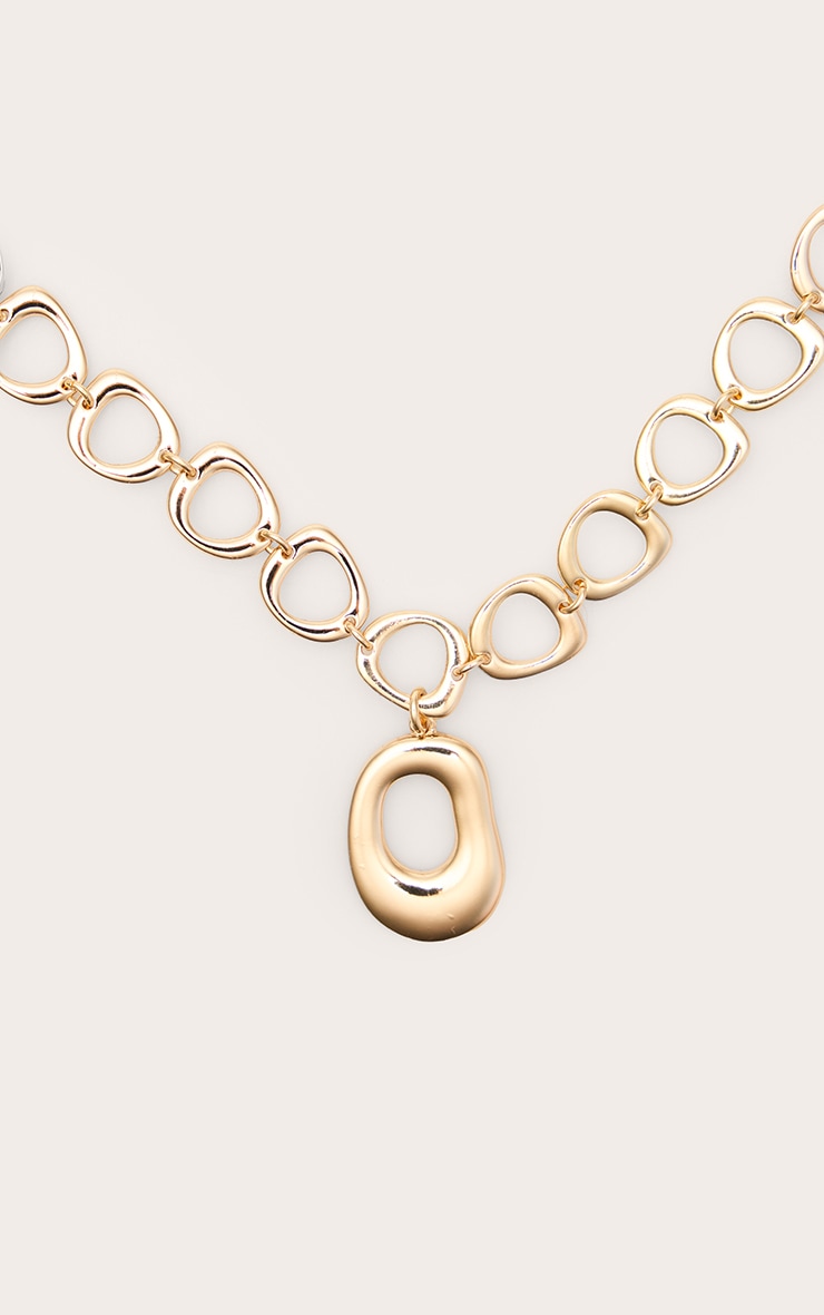 Gold Smooth Chunky Abstract Pendant Necklace image 3