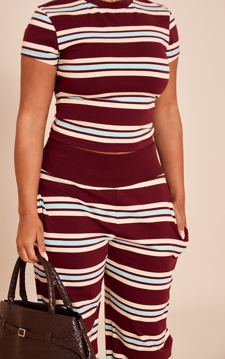 Shape Burgundy Striped Long Line T-shirt image 4