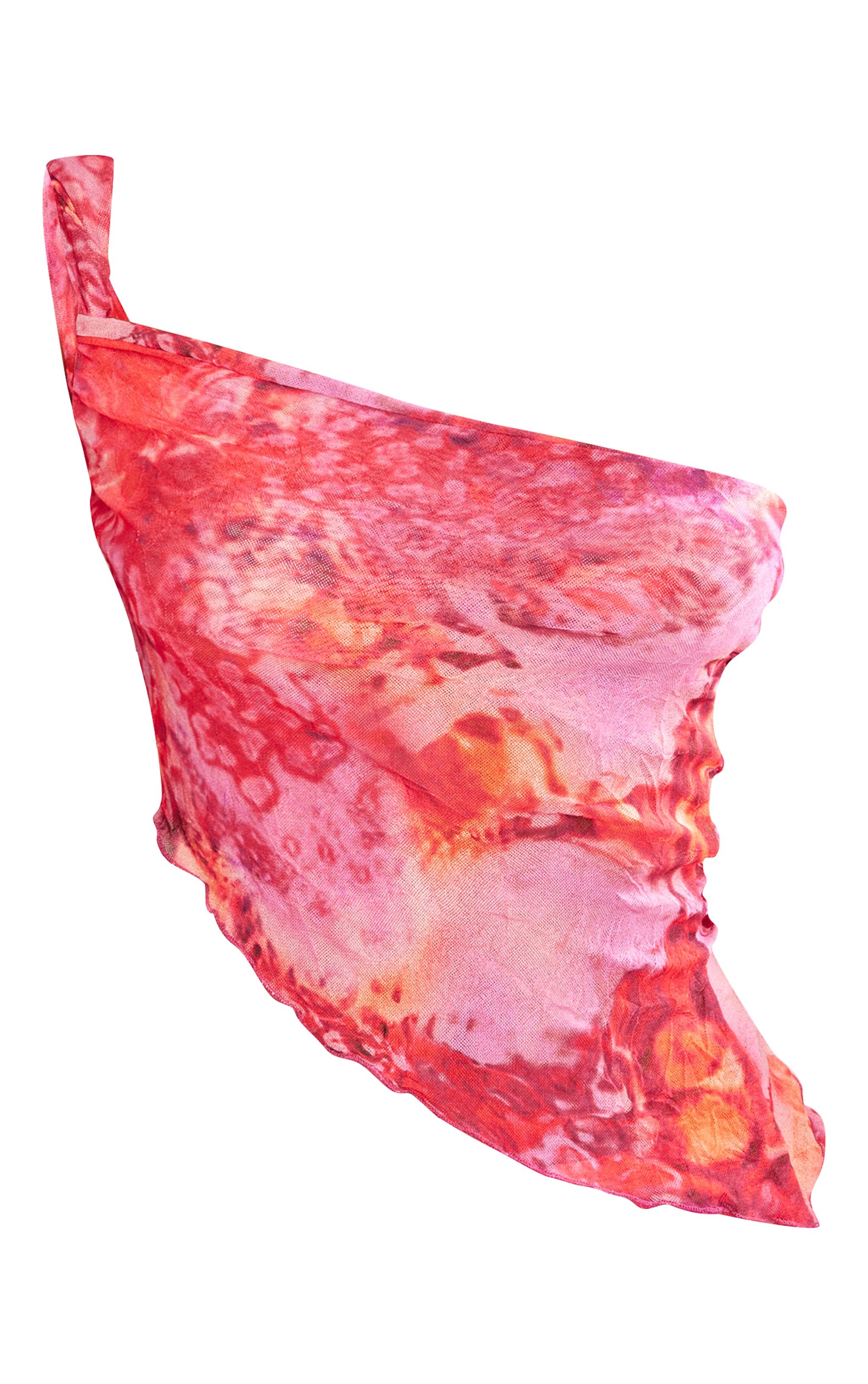 Petite Bright Pink Print Crushed Mesh One Shoulder Top image 5