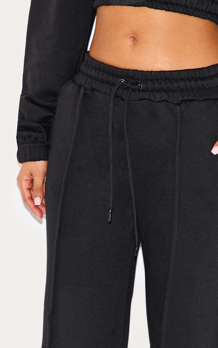 Petite Black Wide Leg Seam Detailed Track Pants image 4