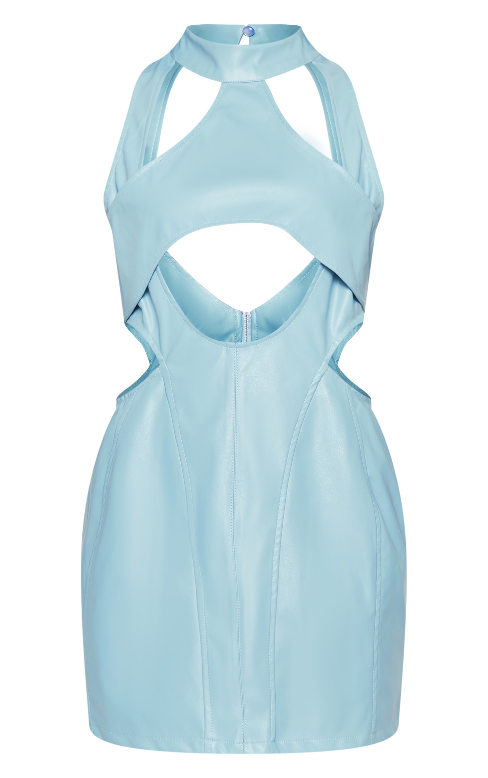 Powder Blue PU Cut Out Bodycon Dress image 1