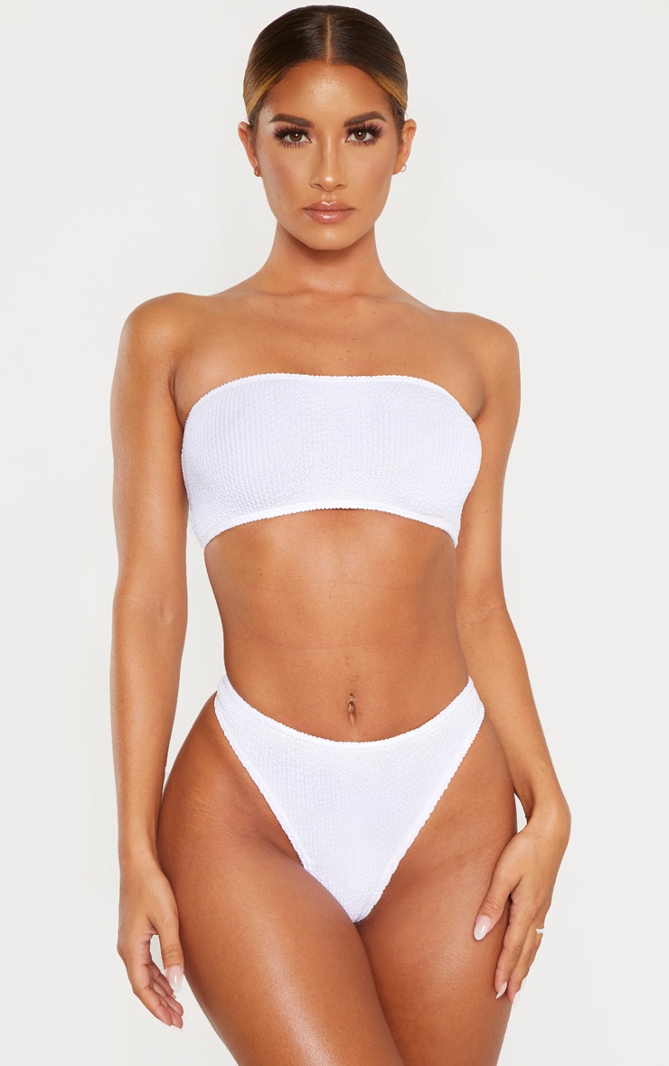 White Crinkle Bandeau Bikini Top