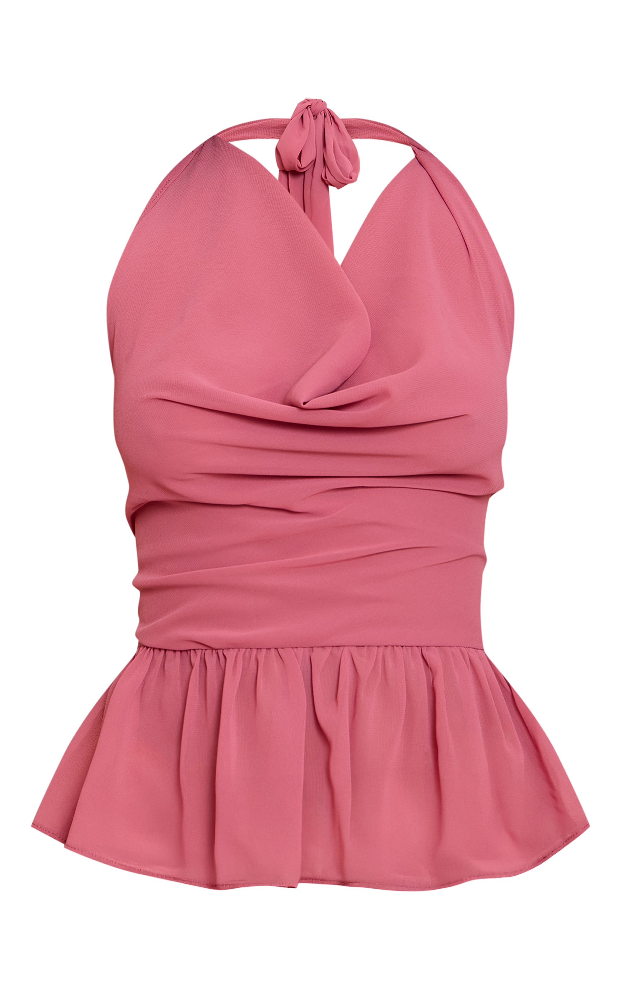 Petite Blush Rose Chiffon Cowl Peplum Hem Halterneck Top image 5