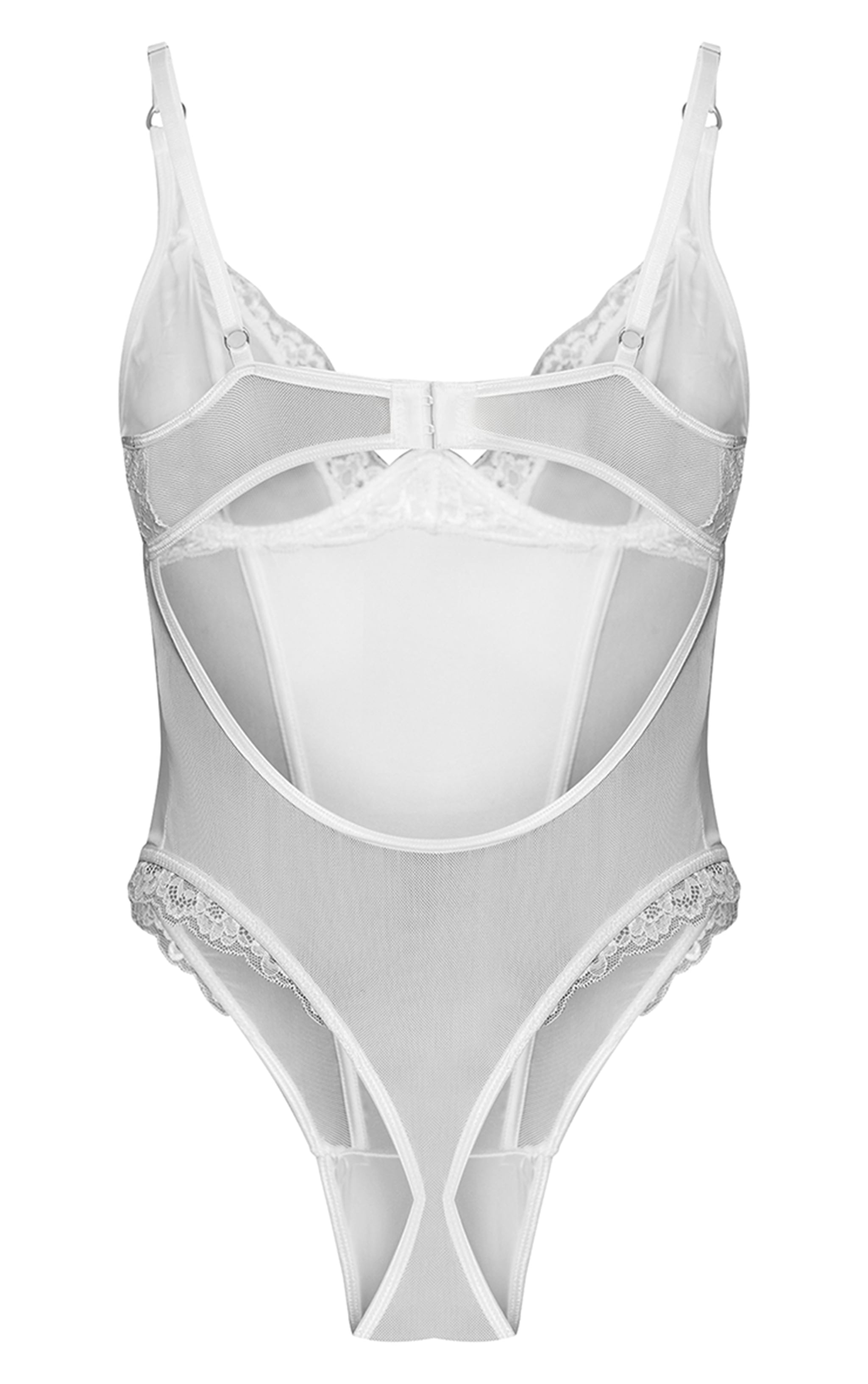 White Satin Lace Detail Bodysuit image 6