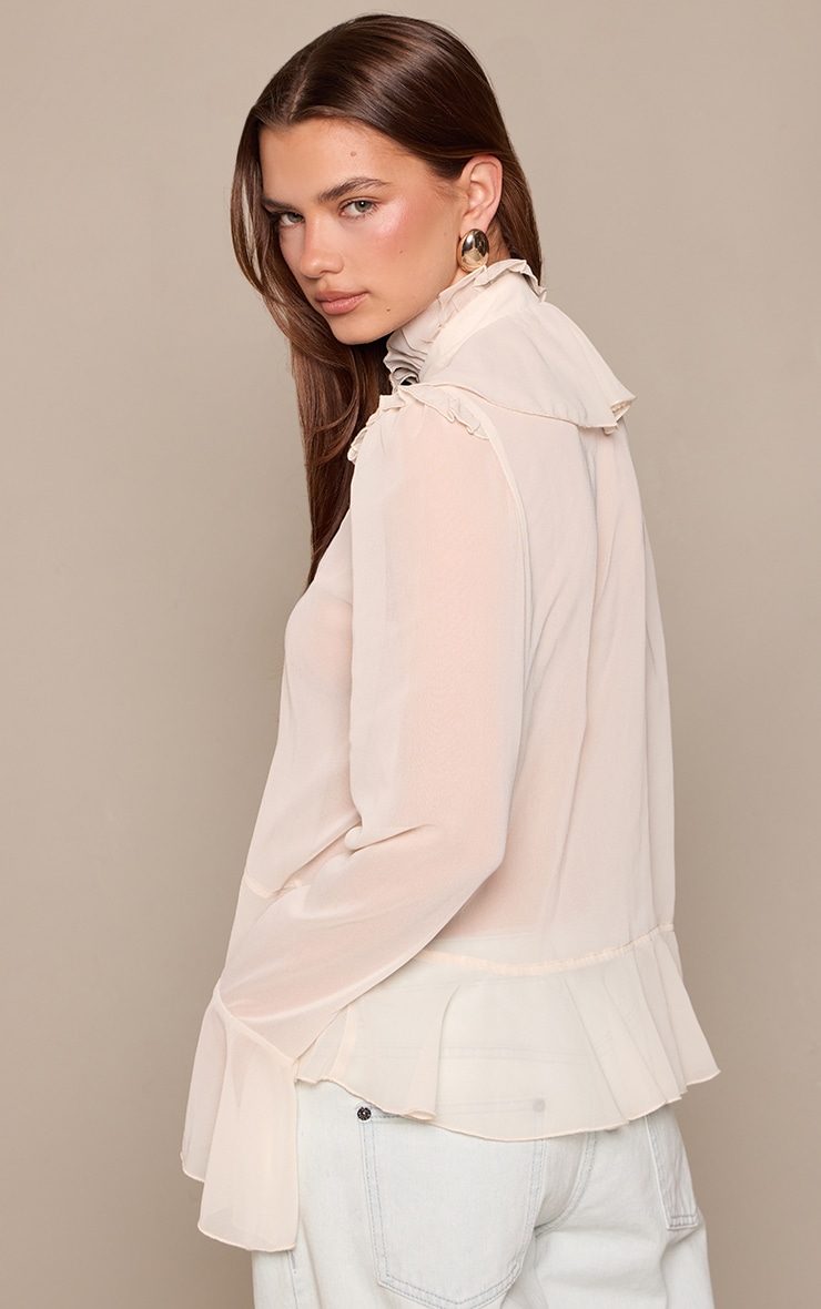 Butter Cream Chiffon Ruffle Tie Detail Blouse  image 2