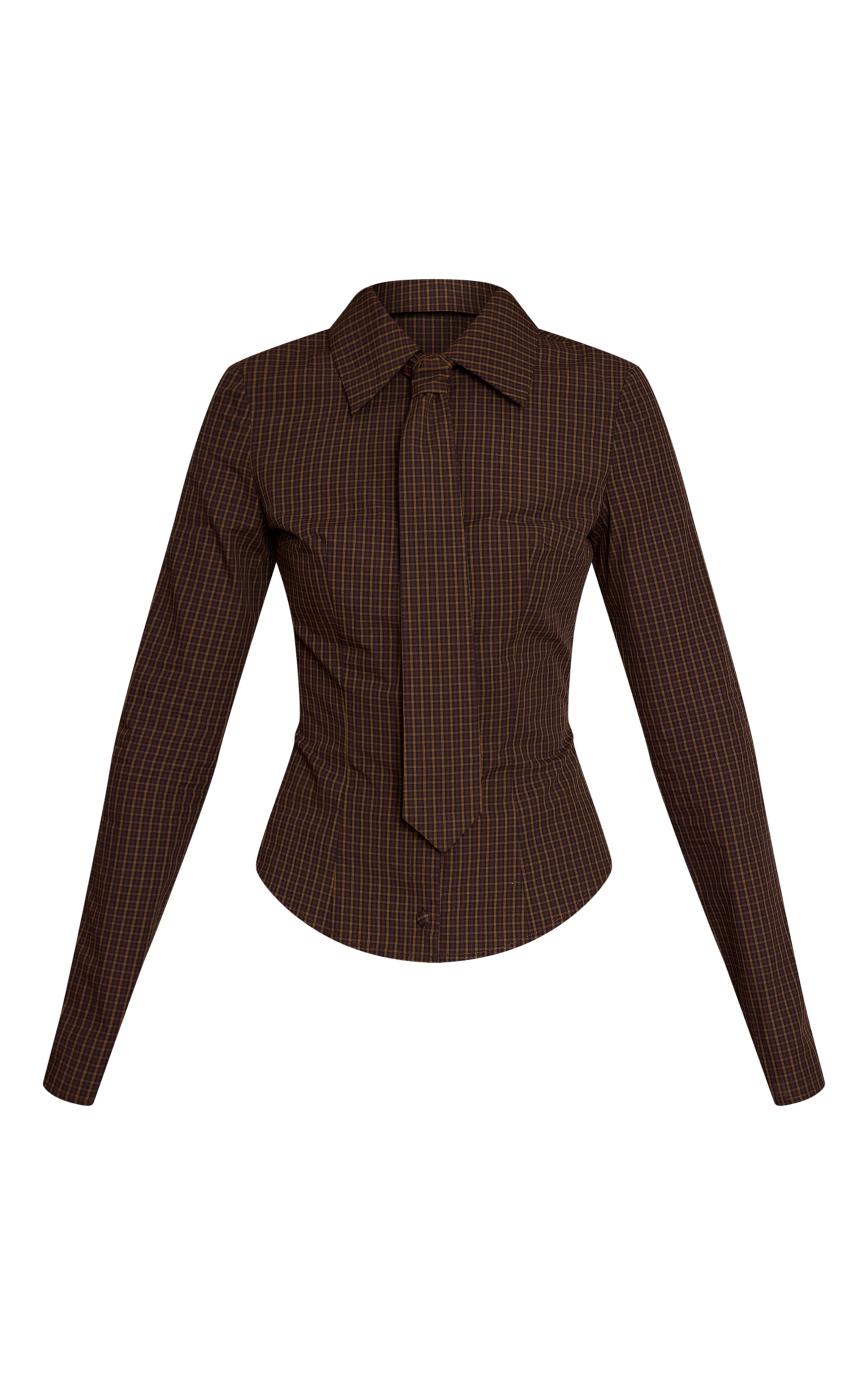 Brown Check Tie Detail Fitted Shirt  image 5
