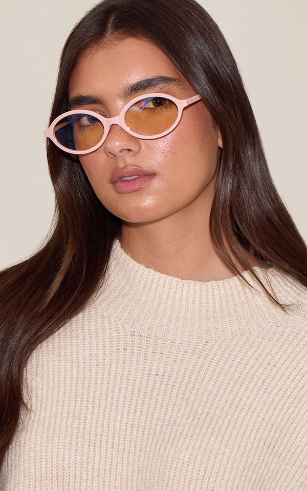 Pink Rounded Skinny Frame Sunglasses