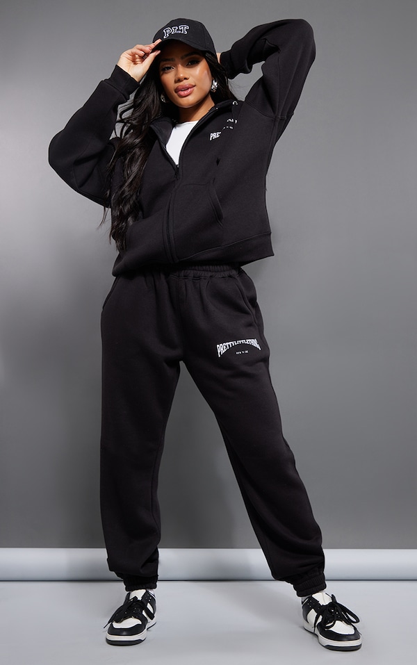 Plt Black New Vibe Print Oversized Track Pants PrettyLittleThing AUS