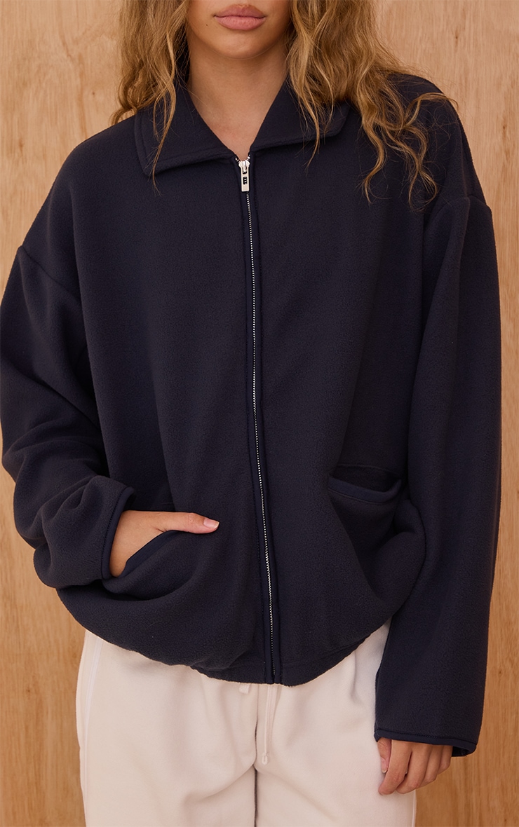 Navy Binding Zip Up Fleece  image 4