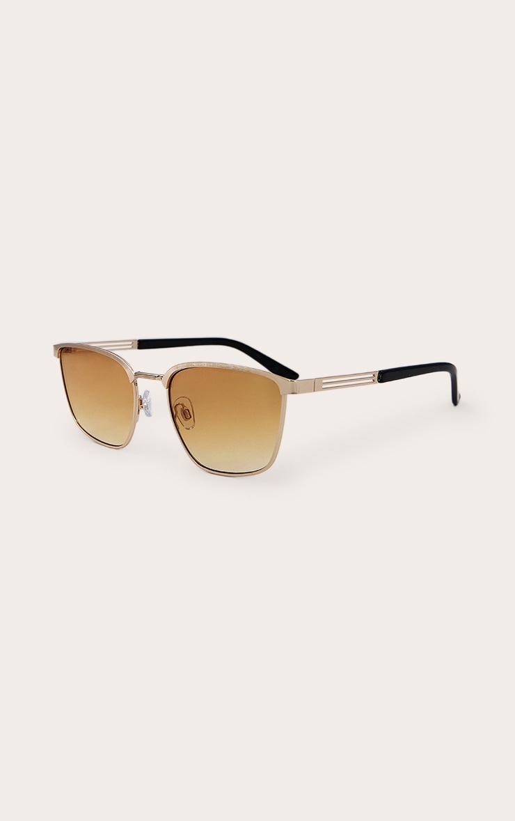 Gold Metal Frame Square Bar Peach Lens Sunglasses image 3