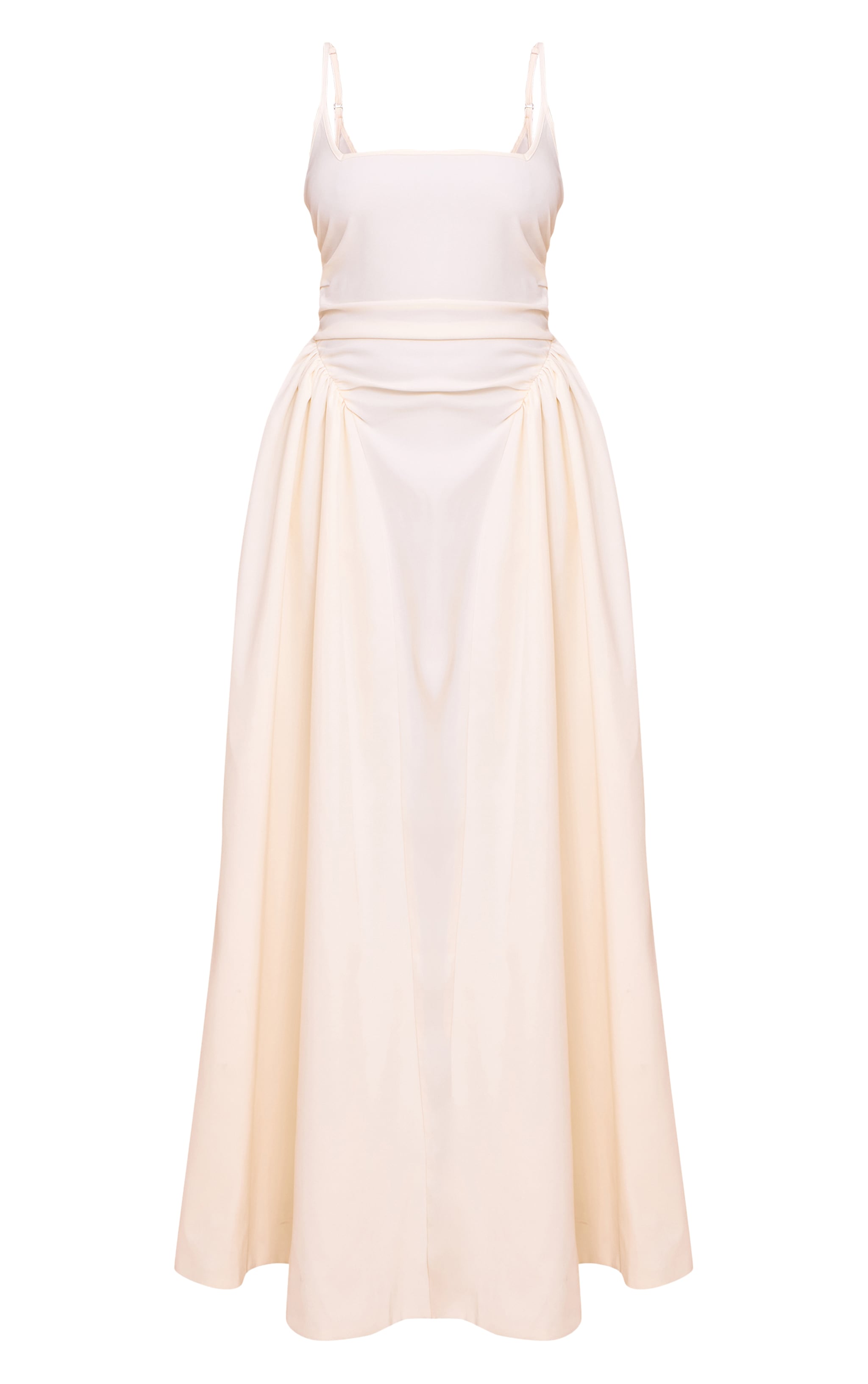Cream Woven Ruched Strappy Midi Dress image 5