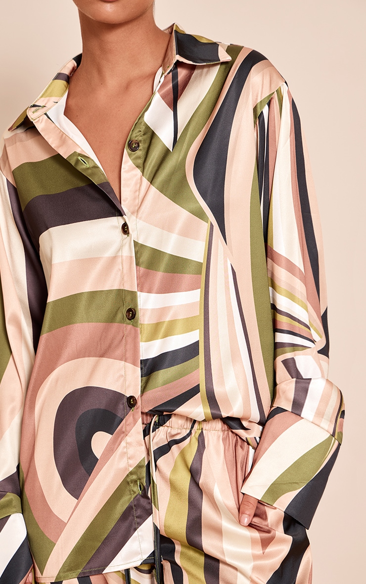  Green Abstract Print Oversized Deep Cuff Shirt image 4
