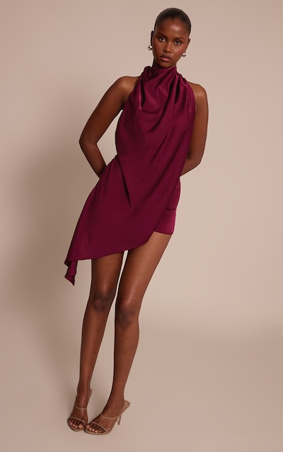 Plum Satin Halterneck Playsuit