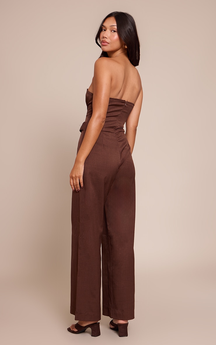 Combinaison bustier droite tissée chocolat à ceinture image 2
