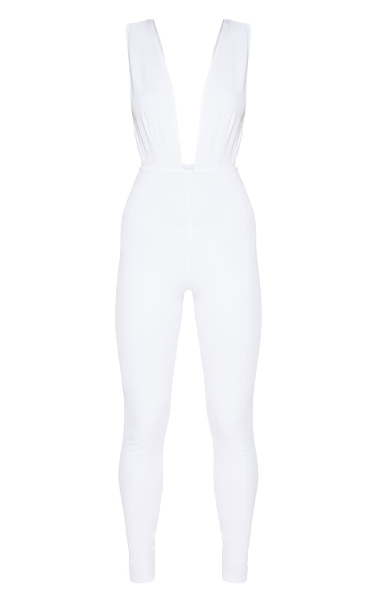 white bandage plunge jumpsuit