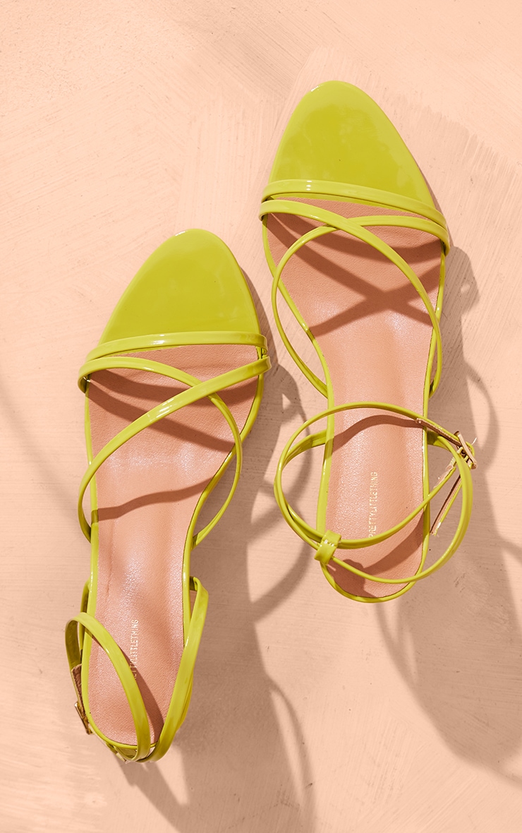 Green Patent PU Point Toe Cross Strap Heeled Sandals image 3