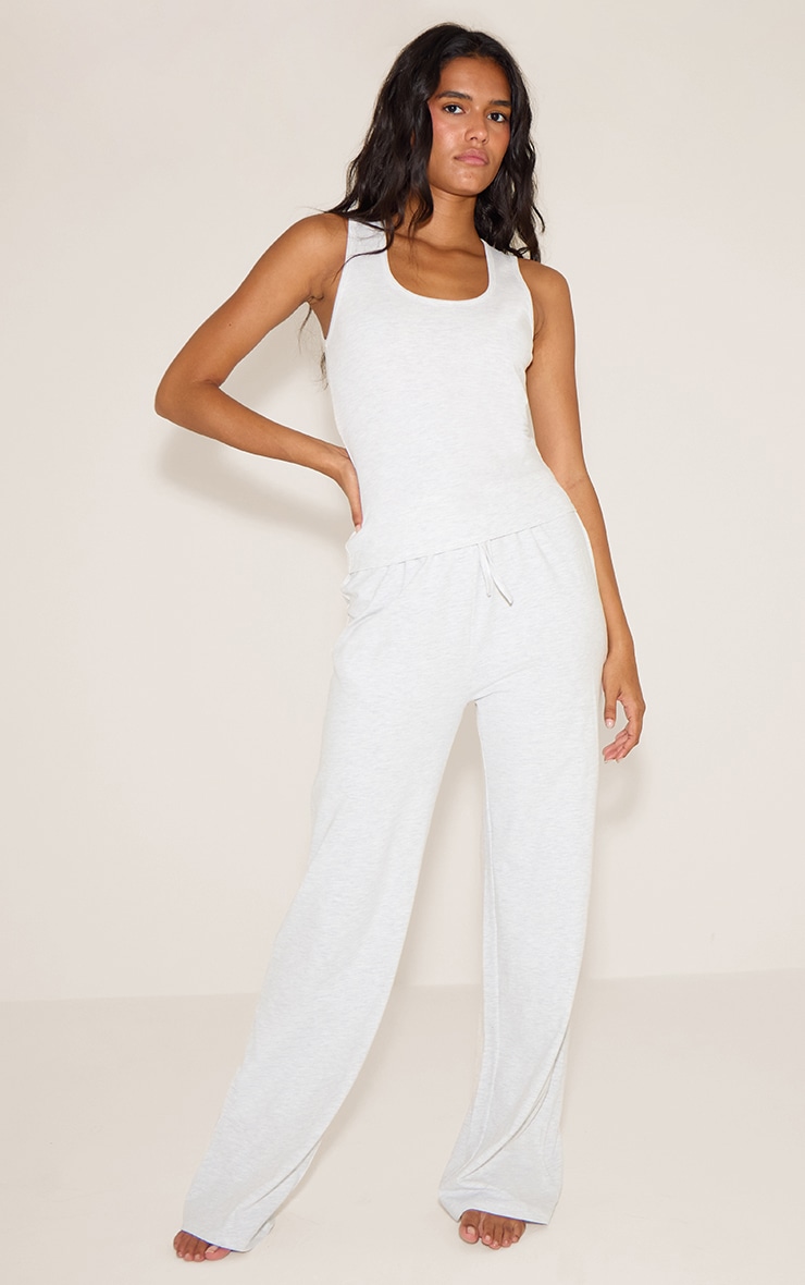 Grey Marl Jersey Wide Leg Pj Bottoms image 1