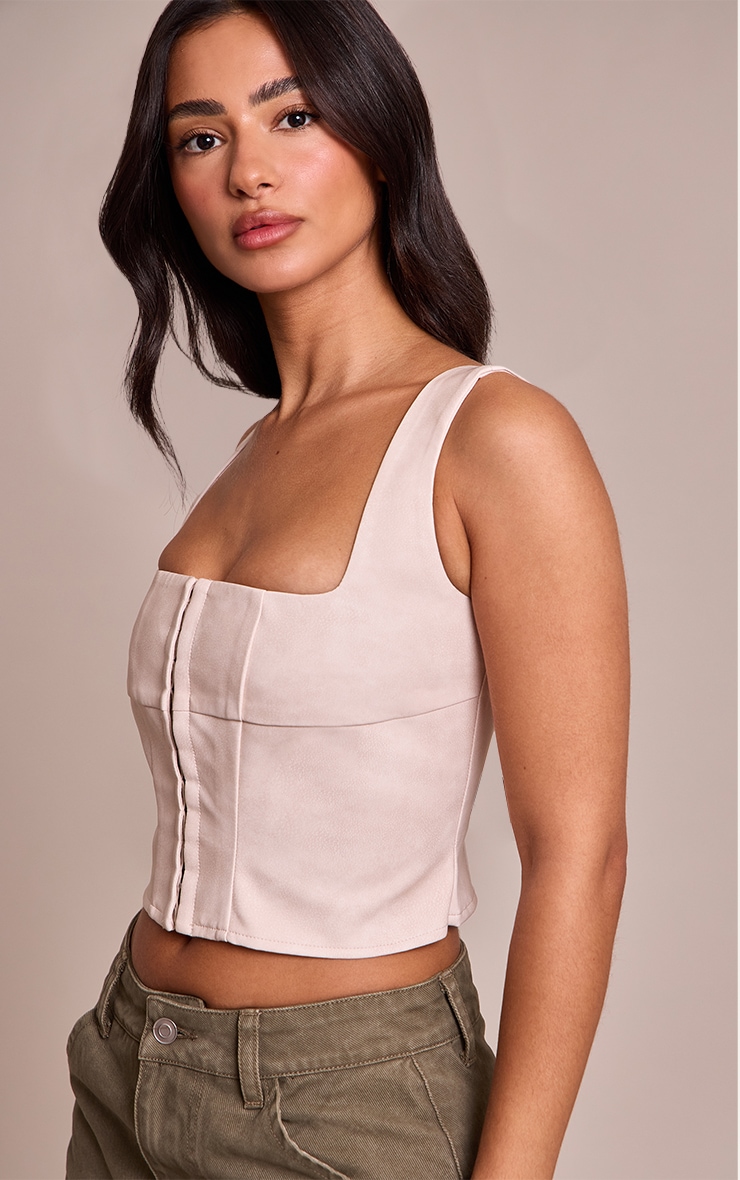 Petite Ecru  Fitted Faux Leather Crop Top image 4