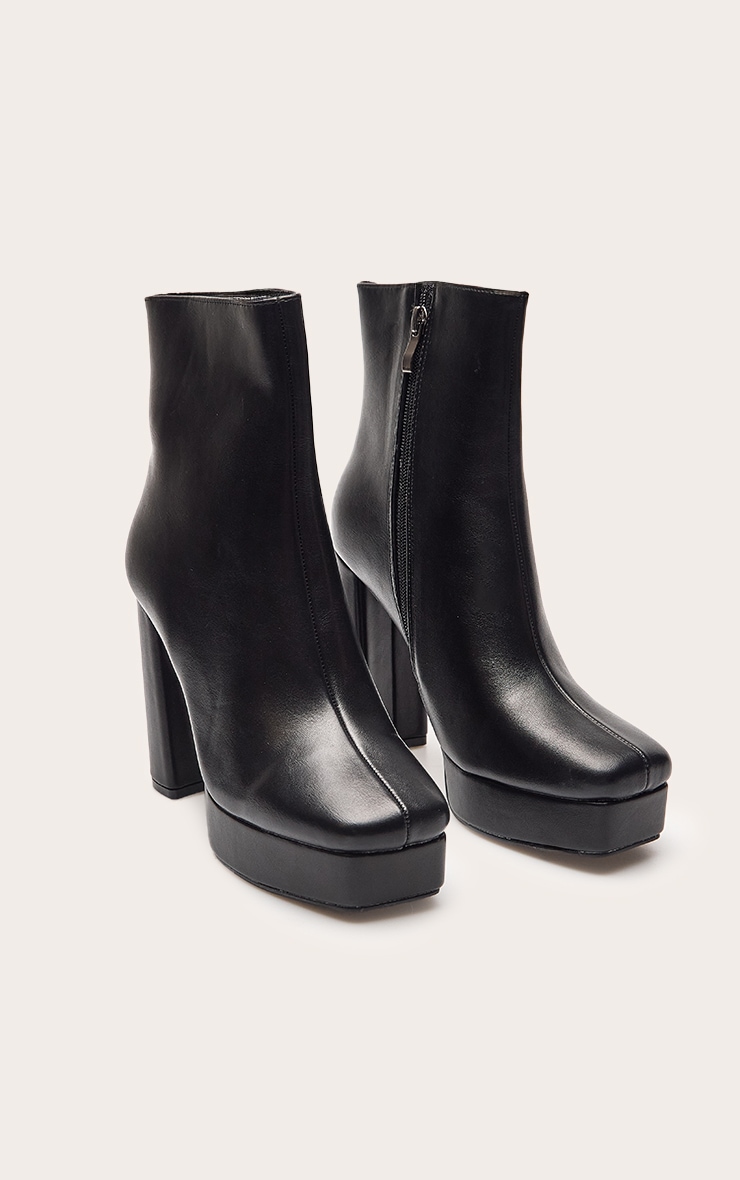 Black Faux Leather Platform Block Heeled Ankle Boots image 3
