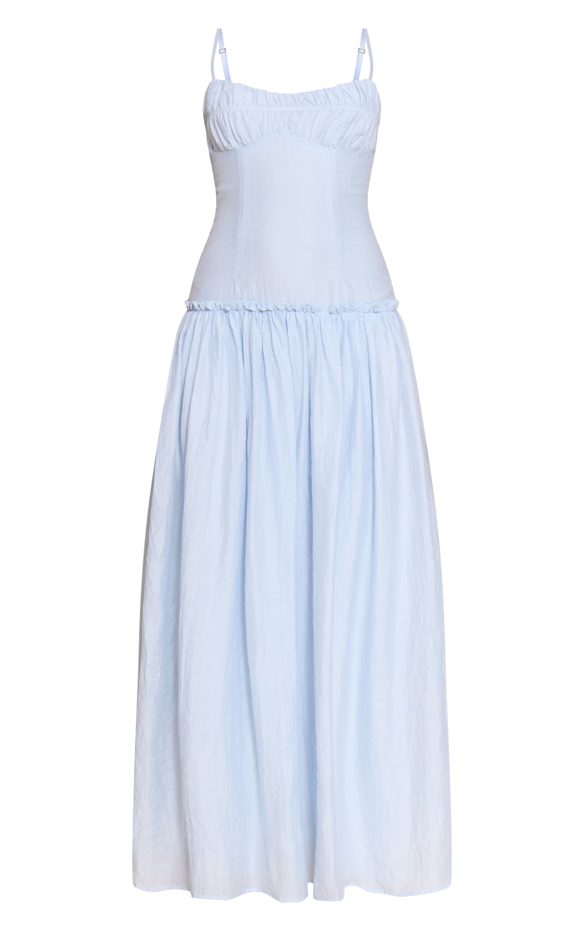Light Blue Ruched Bust Drop Waist Maxi Dress image 5