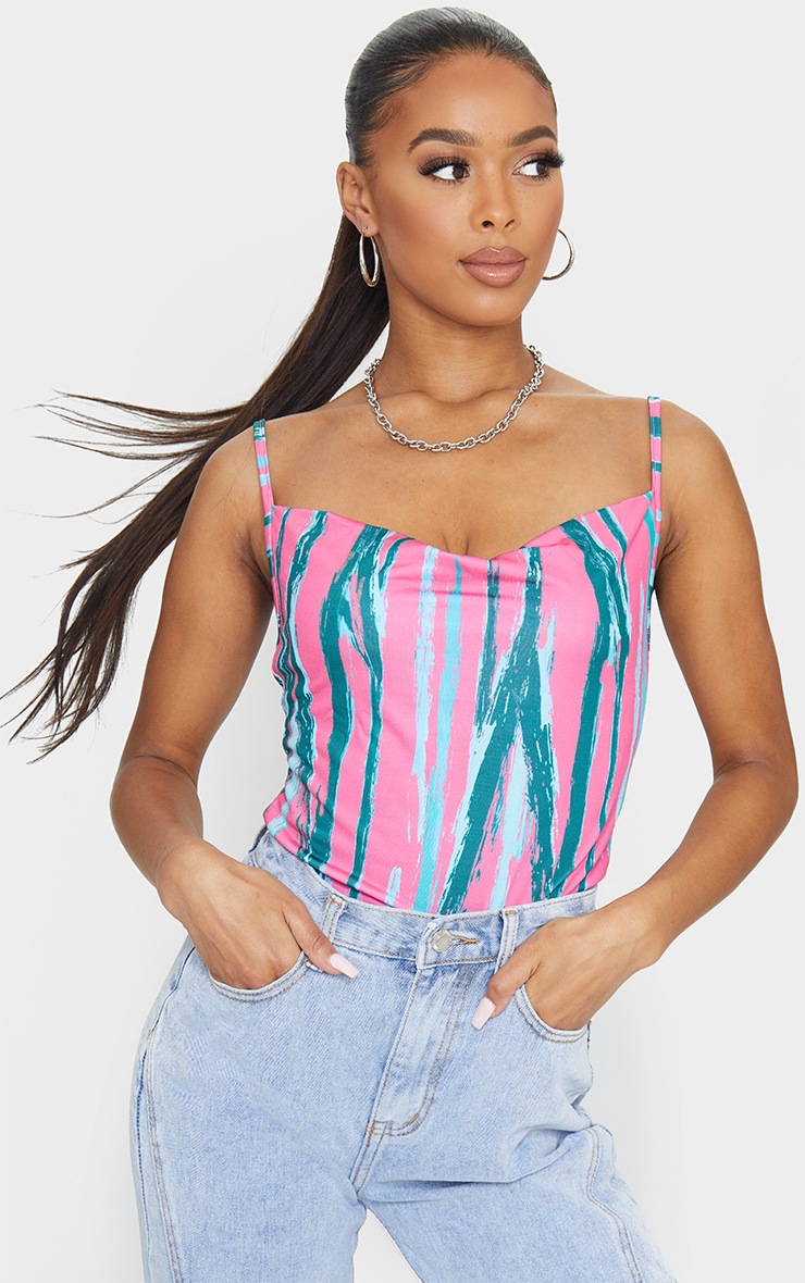 Pink Slinky Abstract Print Cami Top