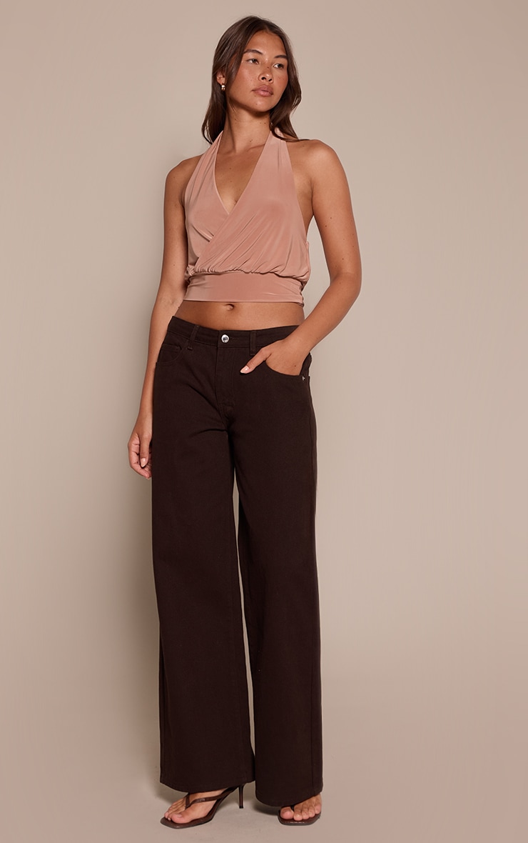 Top ample taupe à dos nu et ourlet moulant image 3